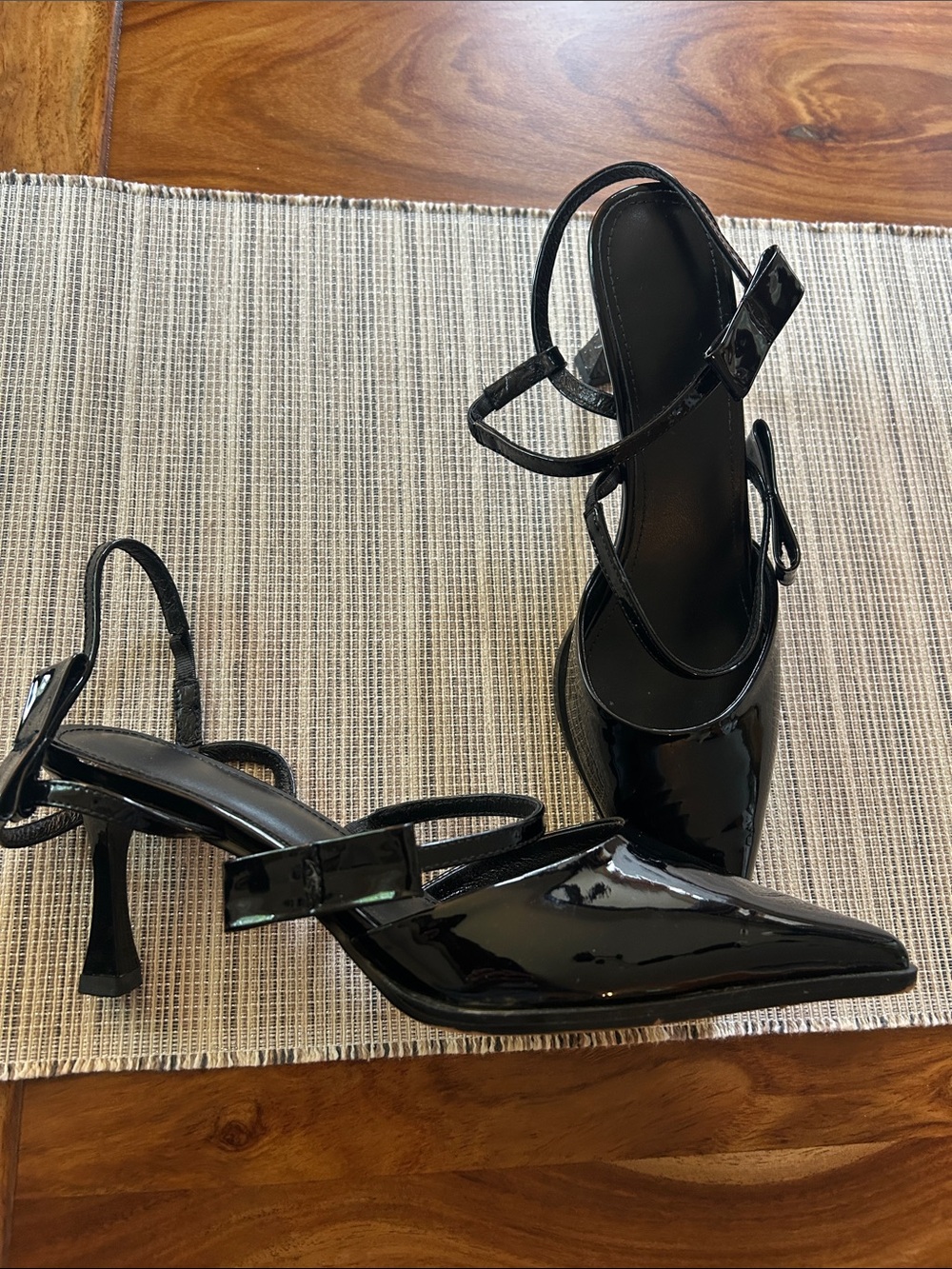 Black Patent Pointed-Toe Strappy Women's Heels